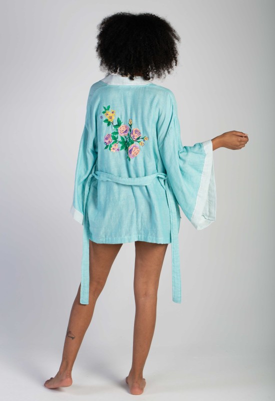 ROBE HESTIA -  GREEN & EMBROIDERED